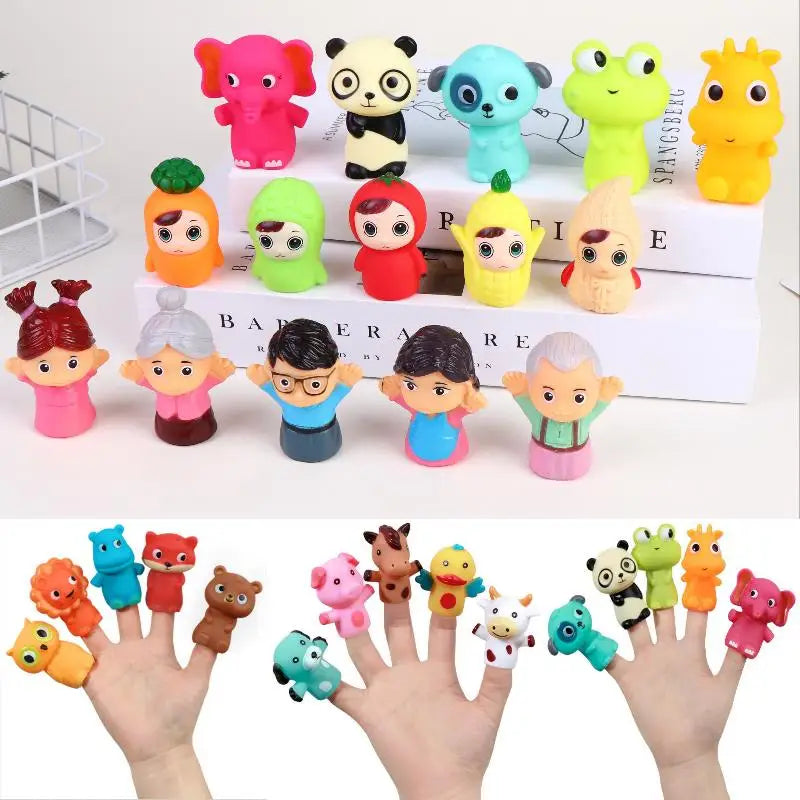 5Pcs Cartoon Finger Puppet Toy Set Kids Soft Animal Dolls Storytelling Educational Role Play Party Favors Gift Kit Toys