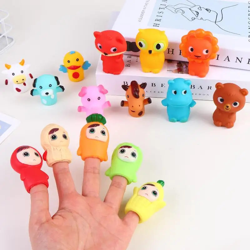 5Pcs Cartoon Finger Puppet Toy Set Kids Soft Animal Dolls Storytelling Educational Role Play Party Favors Gift Kit Toys